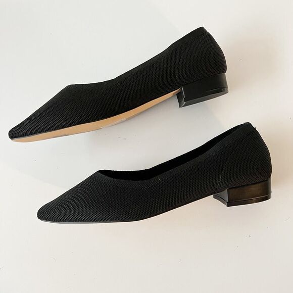 Halston Black Knit Low Heel Squared Pointed Toe Flats Kitten Heels Size‎ 11 - Picture 2 of 5